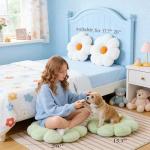 Ailive 21.65In Cute White Flower Throw Pillow Floor Cushion Pillow as Room Decor Desk Chair Cushion Decorative Bed Throw Pillows for Girls Adults