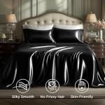 Bedsure Queen Satin Sheet Set - Black, 4 Pieces