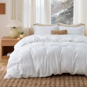 Bedsure Queen White Duvet Cover Set - 3 Pieces