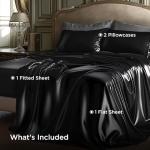 Bedsure Queen Satin Sheet Set - Black, 4 Pieces