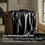 Bedsure Queen Satin Sheet Set - Black, 4 Pieces