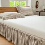 Tan Gingham Ruffled Bed Skirt for Queen Beds
