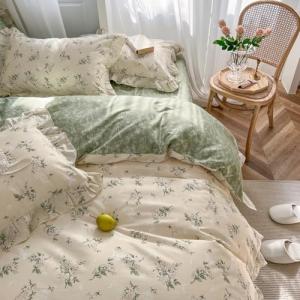 Reversible Green Floral Queen Duvet Cover Set