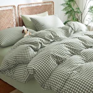 Green Plaid Queen Duvet Cover Set, 3 Pieces