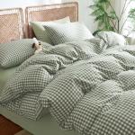 Green Plaid Queen Duvet Cover Set, 3 Pieces