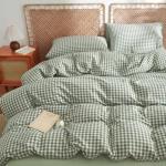 Green Plaid Queen Duvet Cover Set, 3 Pieces