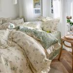 Reversible Green Floral Queen Duvet Cover Set