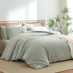 Green Plaid Queen Duvet Cover Set, 3 Pieces