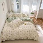 Reversible Green Floral Queen Duvet Cover Set