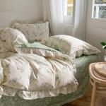 Reversible Green Floral Queen Duvet Cover Set