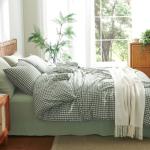 Green Plaid Queen Duvet Cover Set, 3 Pieces