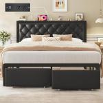 Queen Bed Frame with Storage Drawers and Charging Station