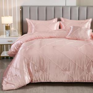 Pink Satin Queen Comforter Set with Sheets, 8 Pcs