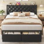 Queen Bed Frame with Storage Drawers and Charging Station