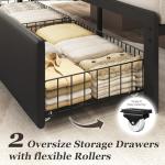 Queen Bed Frame with Storage Drawers and Charging Station