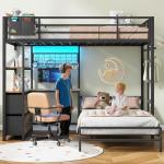 Black Twin XL Bunk Bed with Desk and Storage