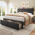 Queen Bed Frame with Storage Drawers and Charging Station