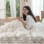 MooMee Bedding Duvet Cover Set 100% Washed Cotton Linen Like Textured Breathable Durable Soft Comfy (Solid Off White, Queen 90"x90")