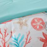 Madison Park 100% Cotton Comforter Set - Coastal Coral, Starfish Design All Season Down Alternative Cozy Bedding with Matching Shams, Decorative Pillow, Queen(90"x90"), Teal 7 Piece