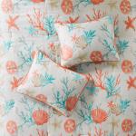 Madison Park 100% Cotton Comforter Set - Coastal Coral, Starfish Design All Season Down Alternative Cozy Bedding with Matching Shams, Decorative Pillow, Queen(90"x90"), Teal 7 Piece