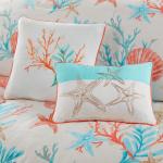Madison Park 100% Cotton Comforter Set - Coastal Coral, Starfish Design All Season Down Alternative Cozy Bedding with Matching Shams, Decorative Pillow, Queen(90"x90"), Teal 7 Piece