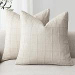 Set of 2 Neutral Linen Check Throw Pillow Covers