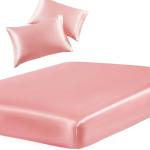 Blush Pink Satin Twin Bed Set with Pillows