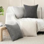 Set of 4 Neutral Grey Corduroy Throw Pillow Covers