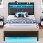Twin Bed Frame with Charging Station & LED Lights