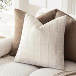 Set of 2 Neutral Linen Check Throw Pillow Covers