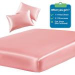Blush Pink Satin Twin Bed Set with Pillows