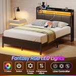 Twin Bed Frame with Charging Station & LED Lights