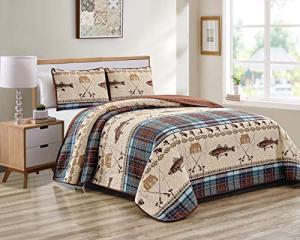 Rustic Fishing Lodge Quilt Bedspread Set - Full/Queen
