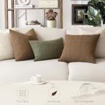 Set of 2 Neutral Linen Check Throw Pillow Covers