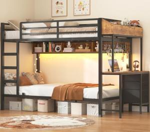 Twin Over Twin Metal Bunk Bed with Desk & Storage