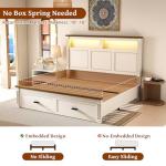 Farmhouse King Bed Frame with Storage & LED Charger