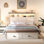 Farmhouse King Bed Frame with Storage & LED Charger