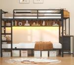 Twin Over Twin Metal Bunk Bed with Desk & Storage