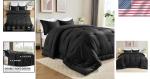 Cosmoluxe King Size Comforter Set, Satin Comforter Sets for All Season, 3 Pieces Reversible Lightweight and Breathable Bedding Sets with 1 Silky Comforter and 2 Pillow Shams (Black)