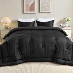 Cosmoluxe King Size Comforter Set, Satin Comforter Sets for All Season, 3 Pieces Reversible Lightweight and Breathable Bedding Sets with 1 Silky Comforter and 2 Pillow Shams (Black)