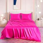 Hot Pink Satin Twin XL Bed Set - 4 Pieces
