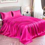 Hot Pink Satin Twin XL Bed Set - 4 Pieces