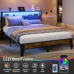 Queen Metal Bed Frame with Storage and LED Headboard