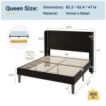 Stylish Black Queen Velvet Bed Frame with Headboard