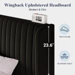 Stylish Black Queen Velvet Bed Frame with Headboard