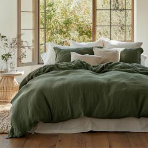 Bedsure 100% Muslin Cotton Duvet Cover Queen Size - Ultra-Soft, Breathable & Lightweight - Linen Like Gauze Comforter Cover Set with Button Closure and Corner Ties (Olive Green, Queen, 90"x90")