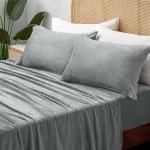 BEDELITE Fleece Sheets Queen Size Bed Set, Super Soft and Warm Fuzzy Plush Queen Sheet Set 4 Piece for Winter Gift & Decor , Includes 1 Deep Pocket Fitted Sheet, 1 Flat Sheet and 2 Pillowcases (Grey)