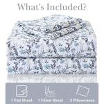 Mooreeke Cozy Vintage Microfiber Printed Queen Sheet Set - Soft Breathable Percale Cotton Floral Bed Sheets with Deep Pocket - Non-Slip Fitted Design - Yellow Blue Gray Gradient Flowers Pattern