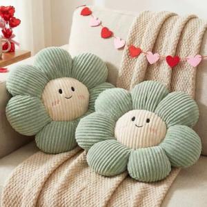 Novabright 2 Pcs Smile Flower Throw Pillows 15 Blue Flower Throw Pillows Decorative Daisy Floor Seating Cushion Aesthetic Cute Seat Cushion for Bed Sofa Couch Home Living Room Bedroom Chair