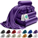 DECOLURE Satin Bed Sheets - 6 Piece Luxury Silky King Size Bedding Set - Softer Than Silk, Wrinkle-Free with 15” Deep Pocket Fitted Sheet, Perfect for Hair & Skin, Gifts for Women (Striped Purple)
